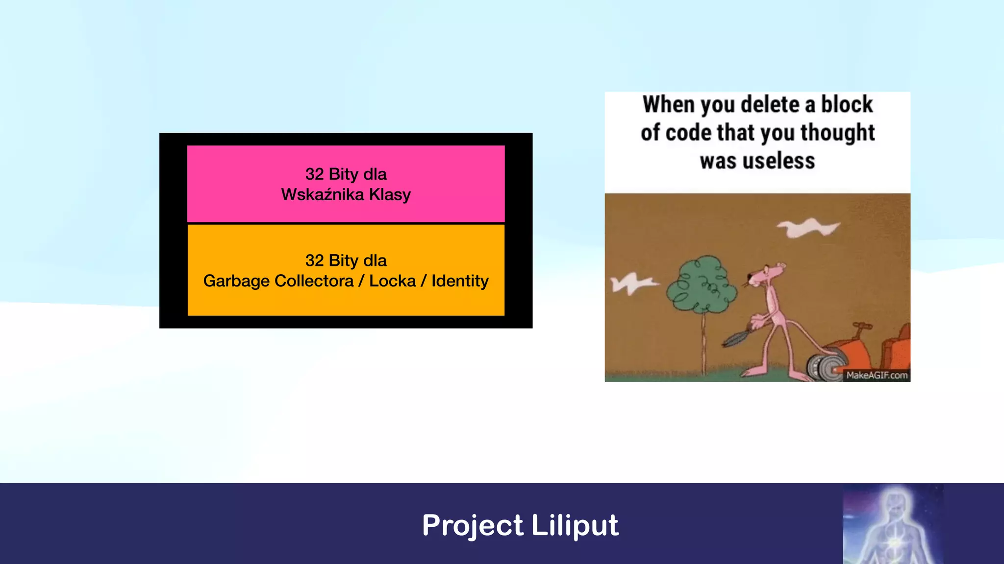 Project Liliput
32 Bity dla
Garbage Collectora / Locka / Identity
32 Bity dla
Wskaźnika Klasy
 