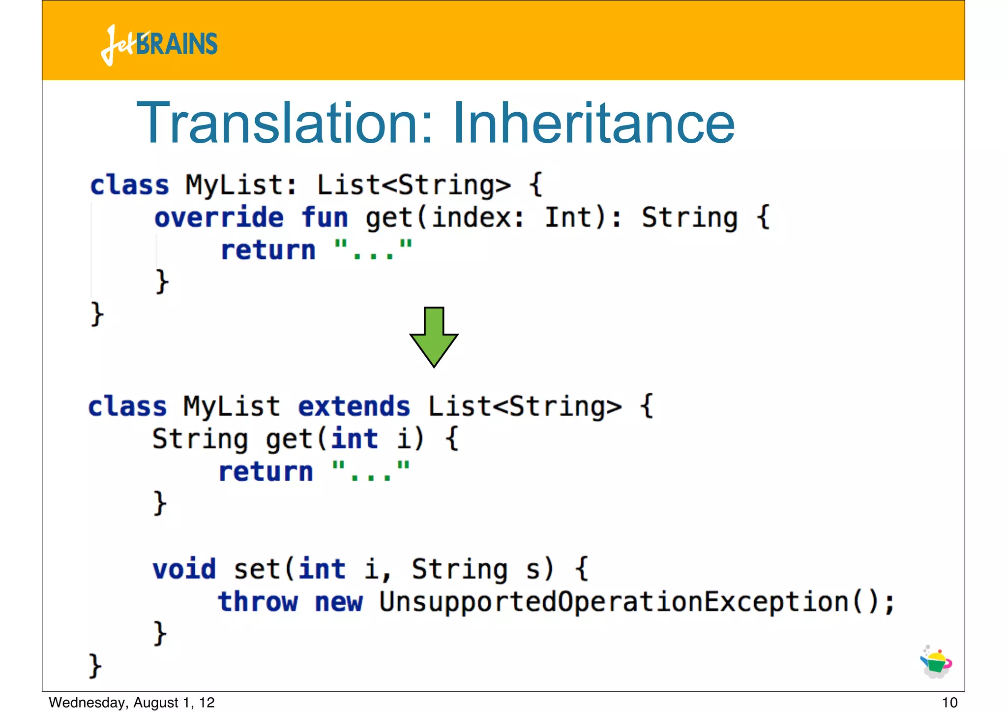Translation: Inheritance




                          10
Wednesday, August 1, 12                10
 