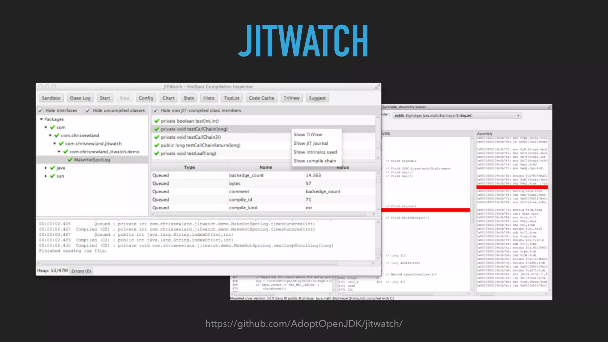 https://github.com/AdoptOpenJDK/jitwatch/
JITWATCH
 
