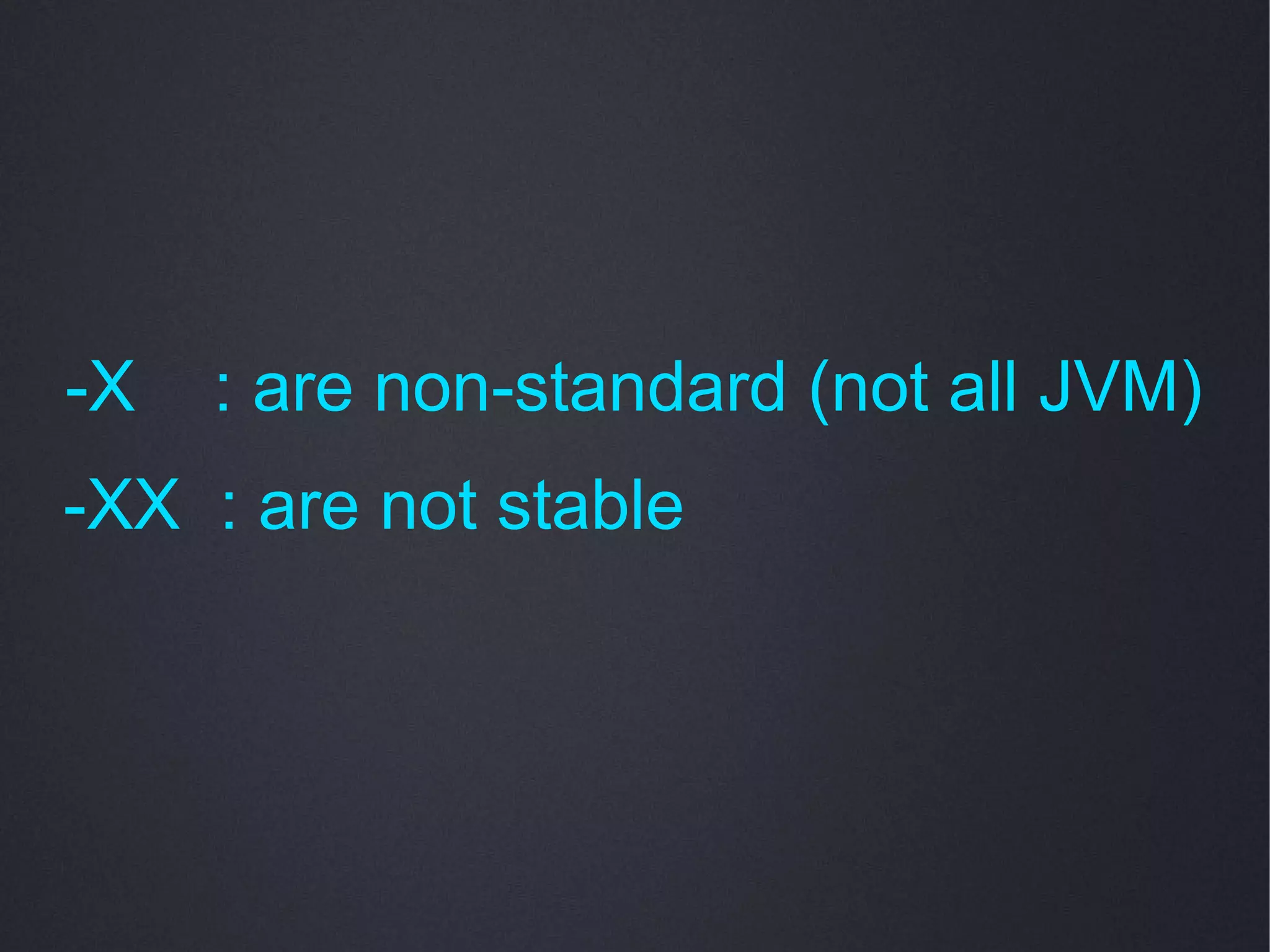 -X   : are non-standard (not all JVM)
-XX : are not stable
 