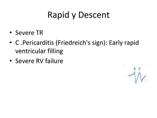 Rapid y Descent
• Severe TR
• C .Pericarditis (Friedreich's sign): Early rapid
ventricular filling
• Severe RV failure
 