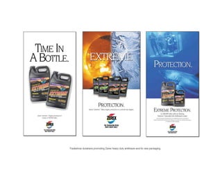 Zerex




Tradeshow duratrans promoting Zerex heavy duty antifreeze and its new packaging.
 
