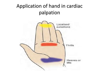 Application of hand in cardiac
palpation
 