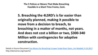 5. Breaching the 4LSRD’s is far easier than
originally planned, making it possible to
move from a decision to breach, to
b...