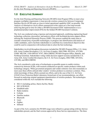 FINAL DRAFT – Analysis of Alternatives (AoA) for Wireless Capabilities            March 23, 2007
for the Joint Warning and...