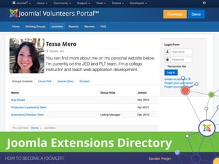 Sander PotjerHOW TO BECOME A JOOMLER?
Joomla Extensions Directory
 