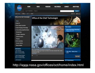 National Aeronautics and Space Administration




http://www.nasa.gov/offices/oct/home/index.html
      www.nasa.gov
 