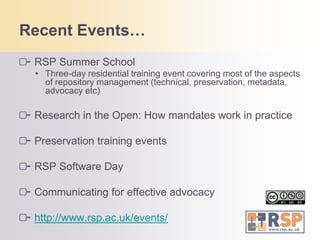 Partner Institutions – University of Southampton, Aberystwyth University, Digital Curation Centre (University of Edinburgh), UKOLN (University of Bath).