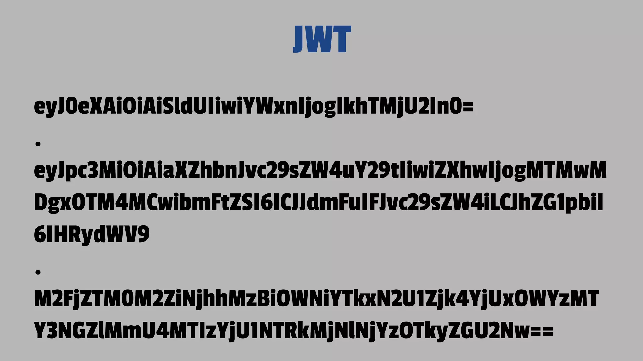 JWT eyJ0eXAiOiAiSldUIiwiYWxnIjogIkhTMjU2In0= . eyJpc3MiOiAiaXZhbnJvc29sZW4uY29tIiwiZXhwIjogMTMwM DgxOTM4MCwibmFtZSI6ICJJdmFuIFJvc29sZW4iLCJhZG1pbiI 6IHRydWV9 . M2FjZTM0M2ZiNjhhMzBiOWNiYTkxN2U1Zjk4YjUxOWYzMT Y3NGZlMmU4MTIzYjU1NTRkMjNlNjYzOTkyZGU2Nw== 