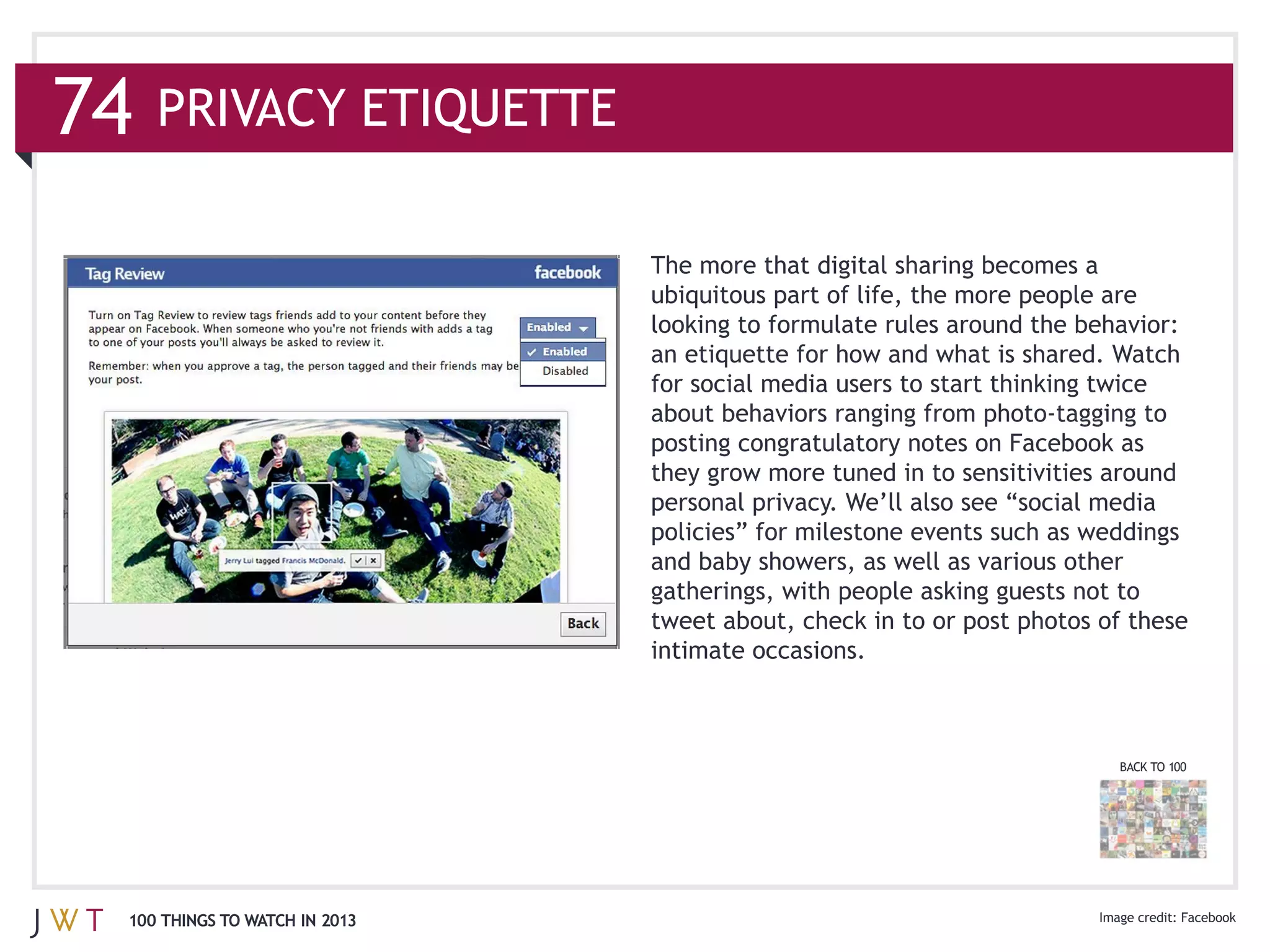 intimate occasions.



                                                    BACK TO 100




100 THINGS TO WATCH IN 2013
 