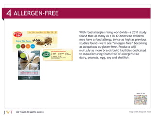 4

                                  found that as many as 1 in 12 American children




                                  to manufacturing foods free of allergens like




                                                                             BACK TO 100




    100 THINGS TO WATCH IN 2013
 