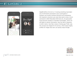 41 GLANCEABLE UI

BACK TO 100

100 THINGS TO WATCH IN 2014

Tinder

 