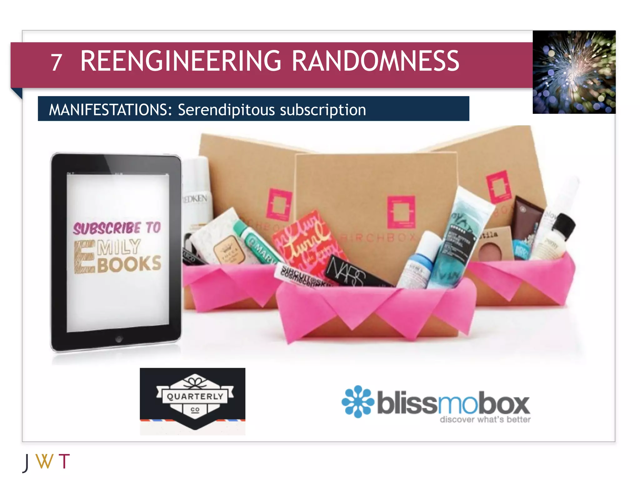 7   REENGINEERING RANDOMNESS
MANIFESTATIONS: Serendipitous subscription

3
 