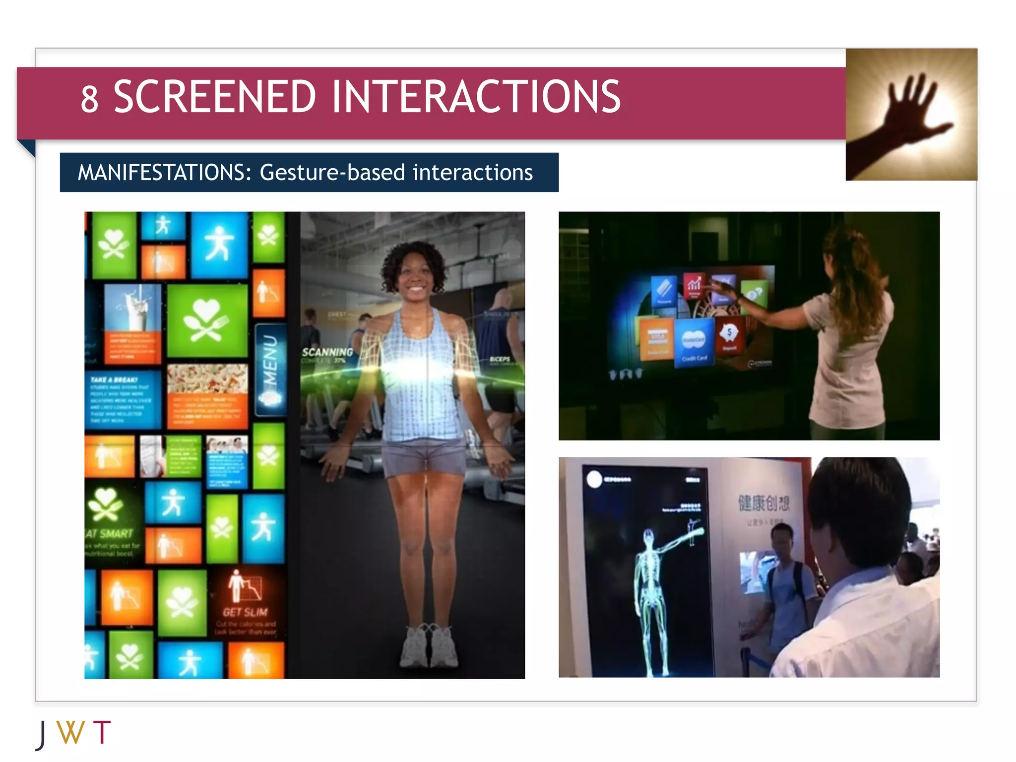 8   SCREENED INTERACTIONS
MANIFESTATIONS: Gesture-based interactions
 