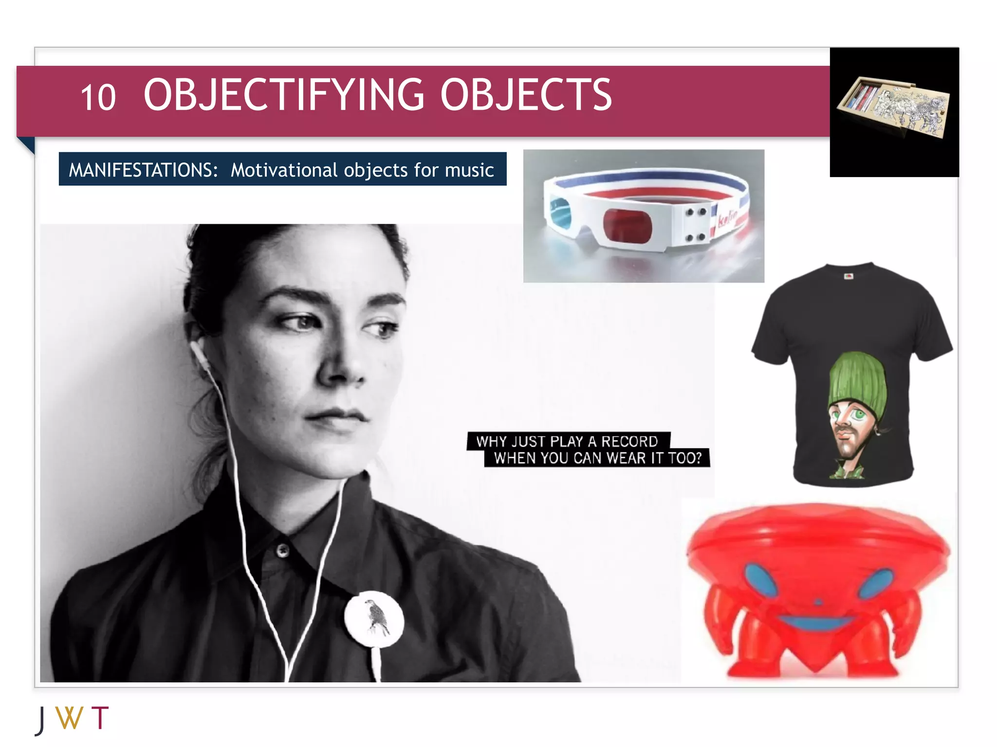 10    OBJECTIFYING OBJECTS
MANIFESTATIONS: Motivational objects for music
 