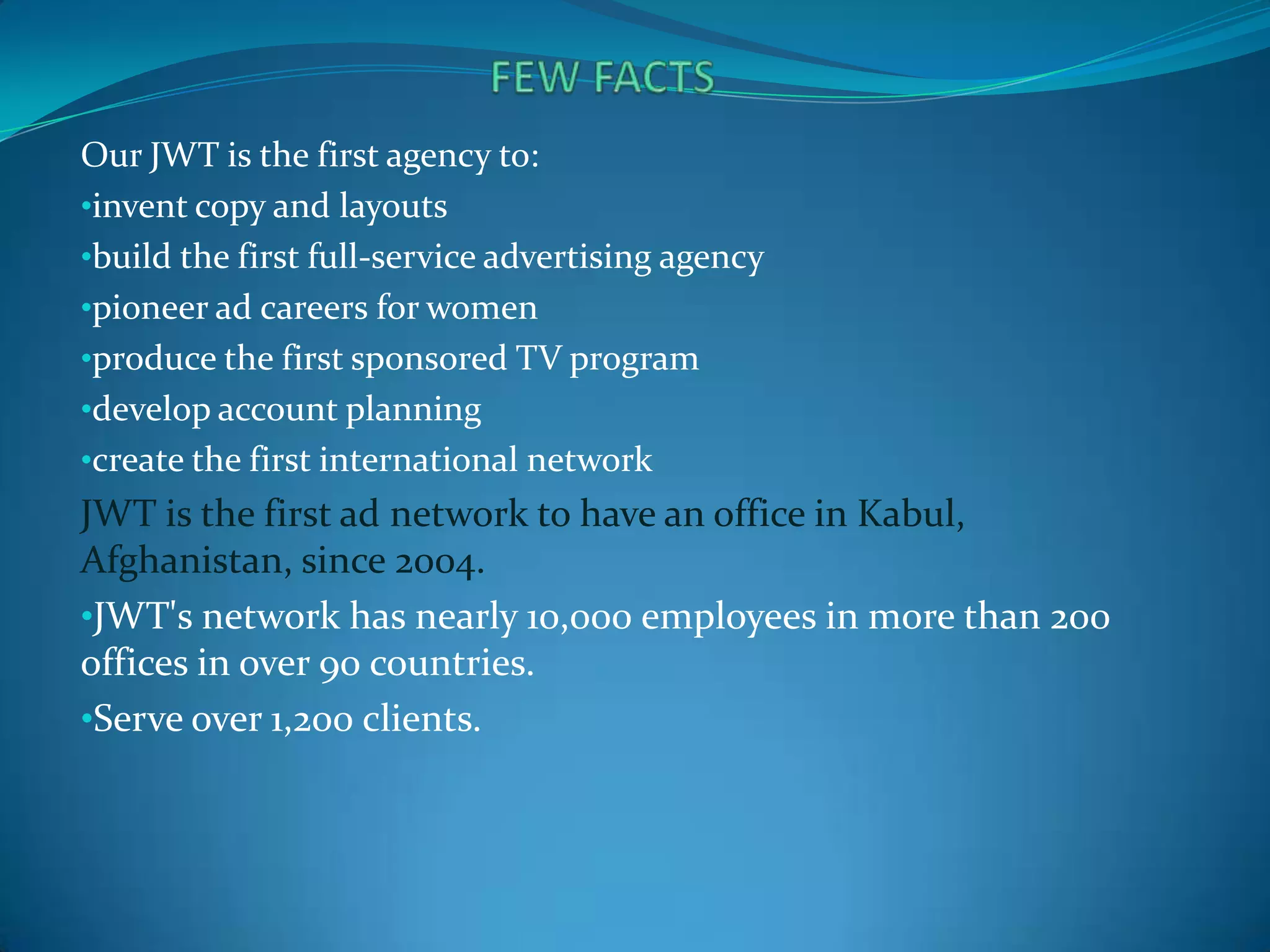 To foster a scientific approach to advertising the Company established a Research Department in 1915 and hired eminent academics such as John B. Watson, the founder of behavioral psychology. 