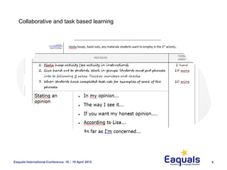 9Eaquals International Conference, 16 – 18 April 2015
Collaborative and task based learning
 