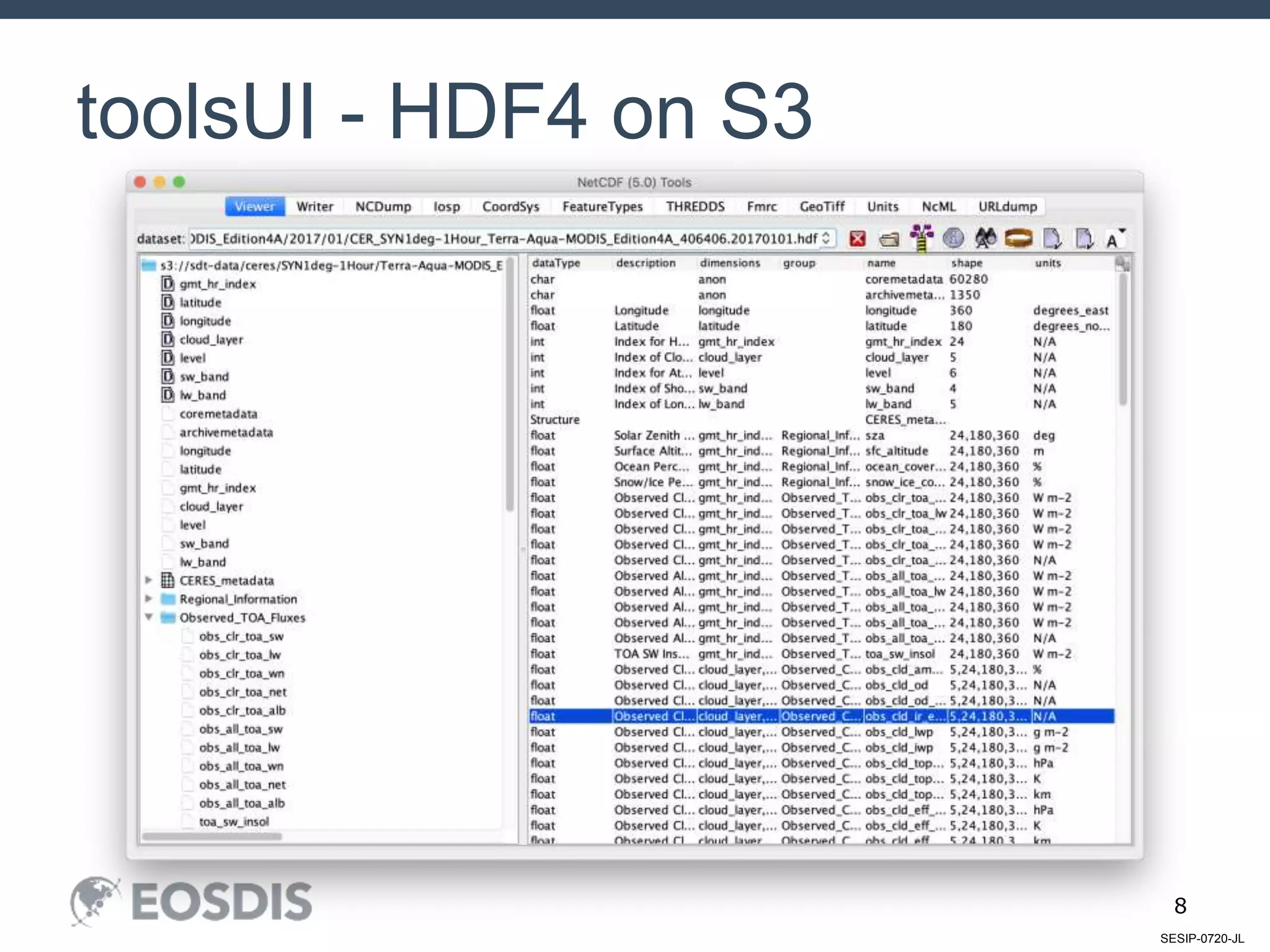 SESIP-0720-JL
8
toolsUI - HDF4 on S3
 