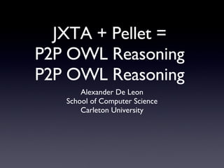 JXTA + Pellet =  P2P OWL Reasoning  P2P OWL Reasoning  ,[object Object],[object Object],[object Object]