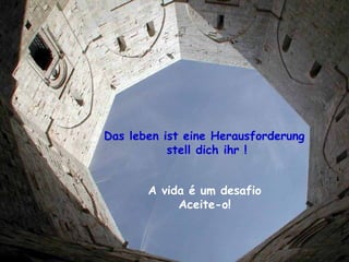 A vida é um desafio
Aceite-o!
Das leben ist eine Herausforderung
stell dich ihr !
 