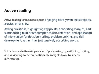 Reading Skills: Skimming, scanning, active reading | PPTX