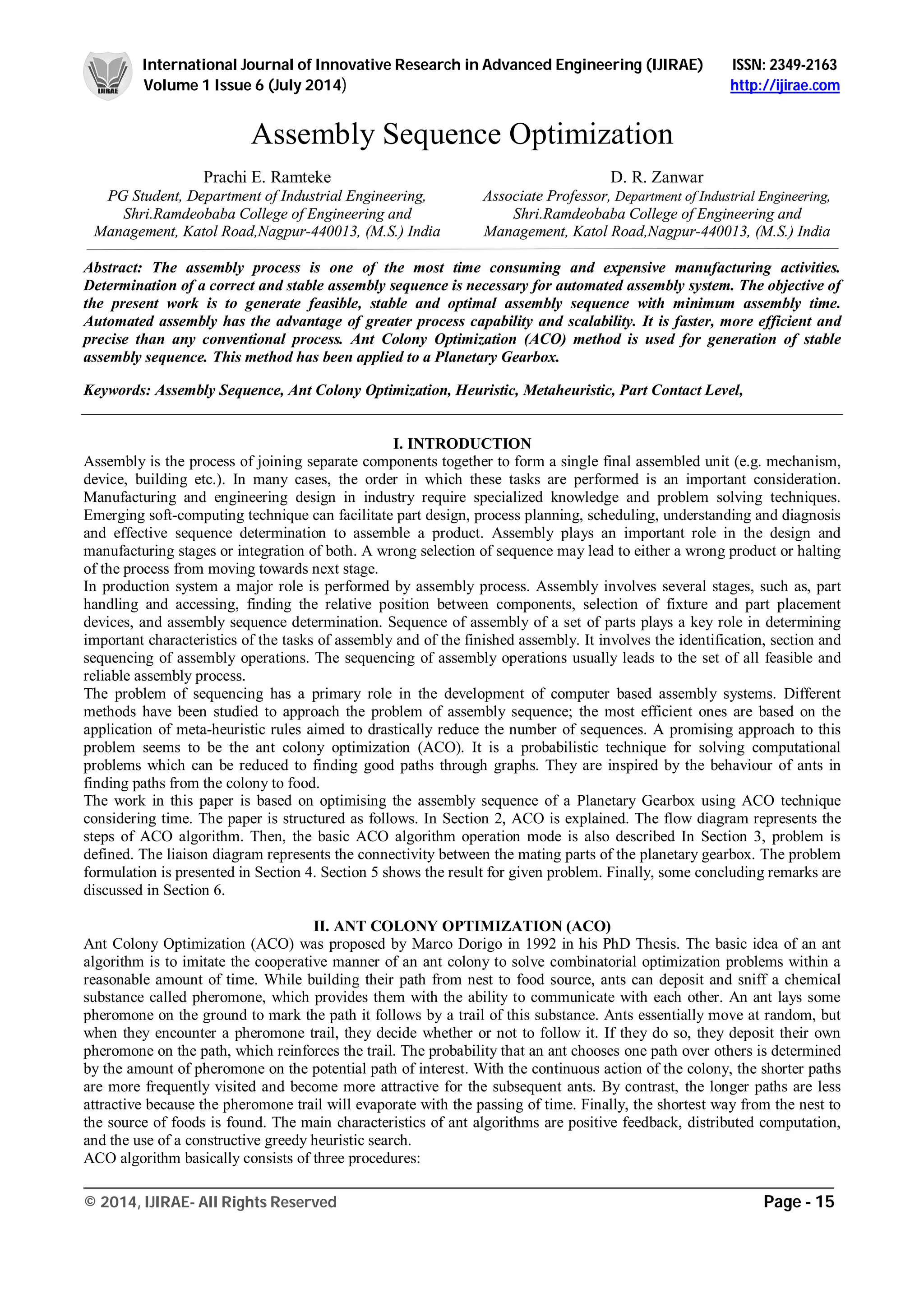 Assembly Sequence Optimization | PDF | Mechanical and Industrial ...