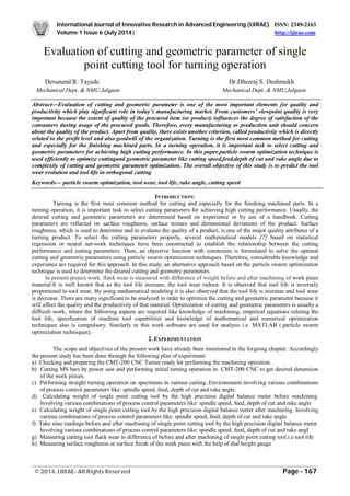 Evaluation of cutting and geometric parameter of single point cutting ...