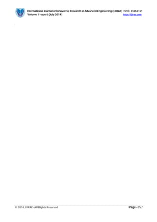 International Journal of Innovative Research in Advanced Engineering (IJIRAE) ISSN: 2349-2163
Volume 1 Issue 6 (July 2014) http://ijirae.com
_________________________________________________________________________________________________
© 2014, IJIRAE- All Rights Reserved Page -357
.
 