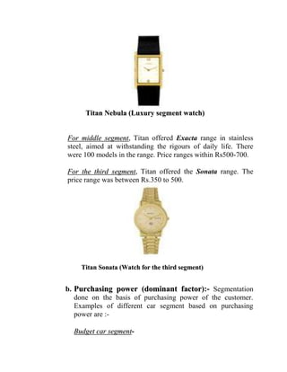 Makes the marketing effort more efficient and economic: - Segmentation ensures that the marketing effort is concentrated on well defined and carefully chosen segments. After all, the resources of any firm are limited and no firm can normally afford to attack and tap the entire market without any delimitation whatsoever. It would benefit the firm if the efforts were concentrated on segments that are more profitable and productive ones. 