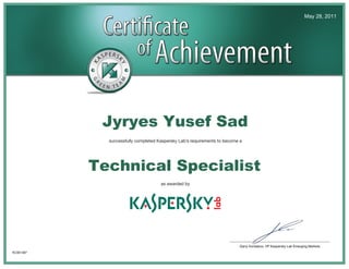 May 28, 2011




            Jyryes Yusef Sad

           Technical Specialist




KC001387
 