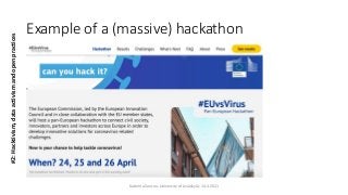 EUvsVirus hackathon
Katerina Zourou, University of Jyväskylä, 14.4.2021
#2:
Hacktivism,
data
activism
and
open
practices
E...