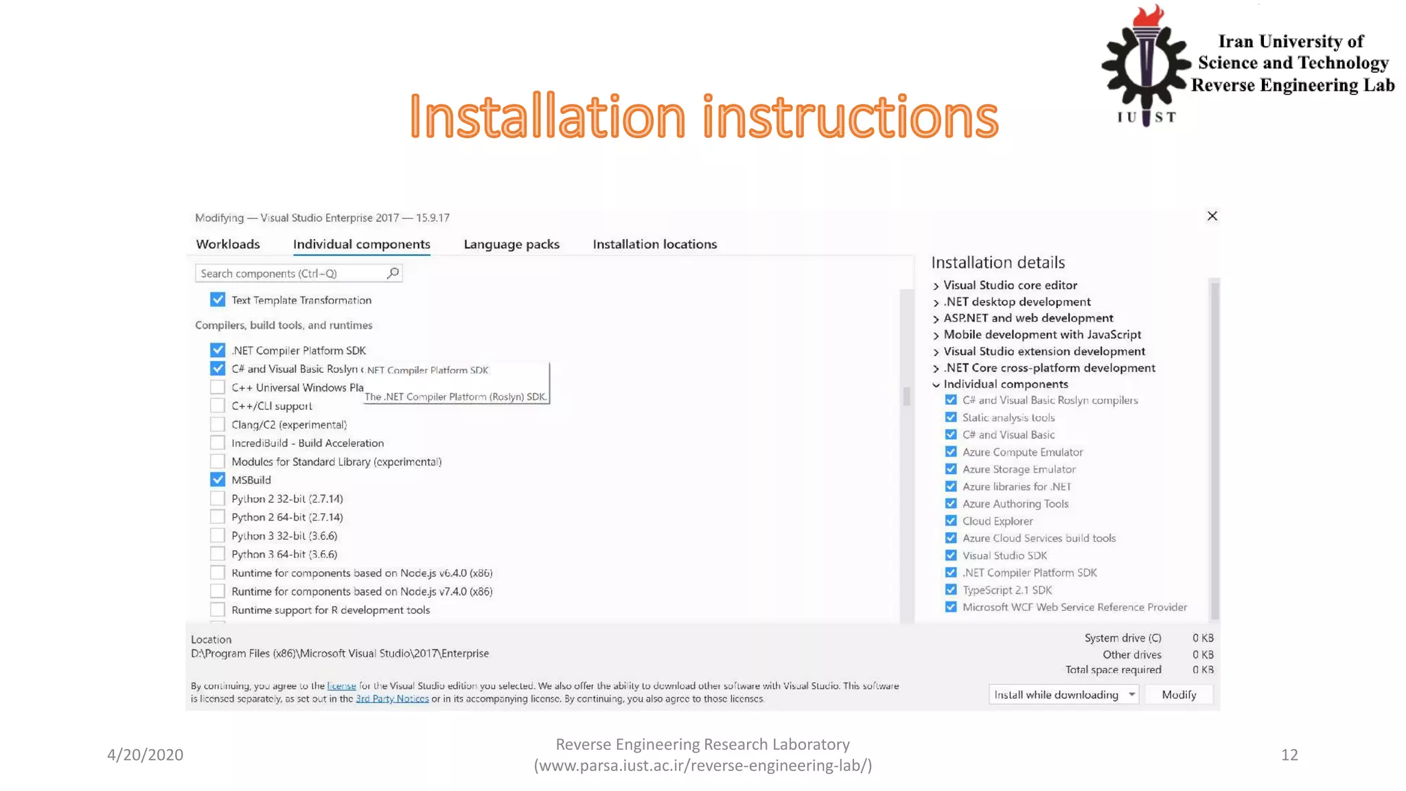 4/20/2020
Reverse Engineering Research Laboratory
(www.parsa.iust.ac.ir/reverse-engineering-lab/)
12
 