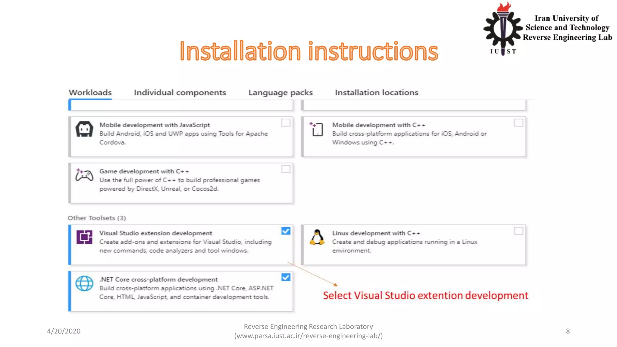 4/20/2020
Reverse Engineering Research Laboratory
(www.parsa.iust.ac.ir/reverse-engineering-lab/)
8
 