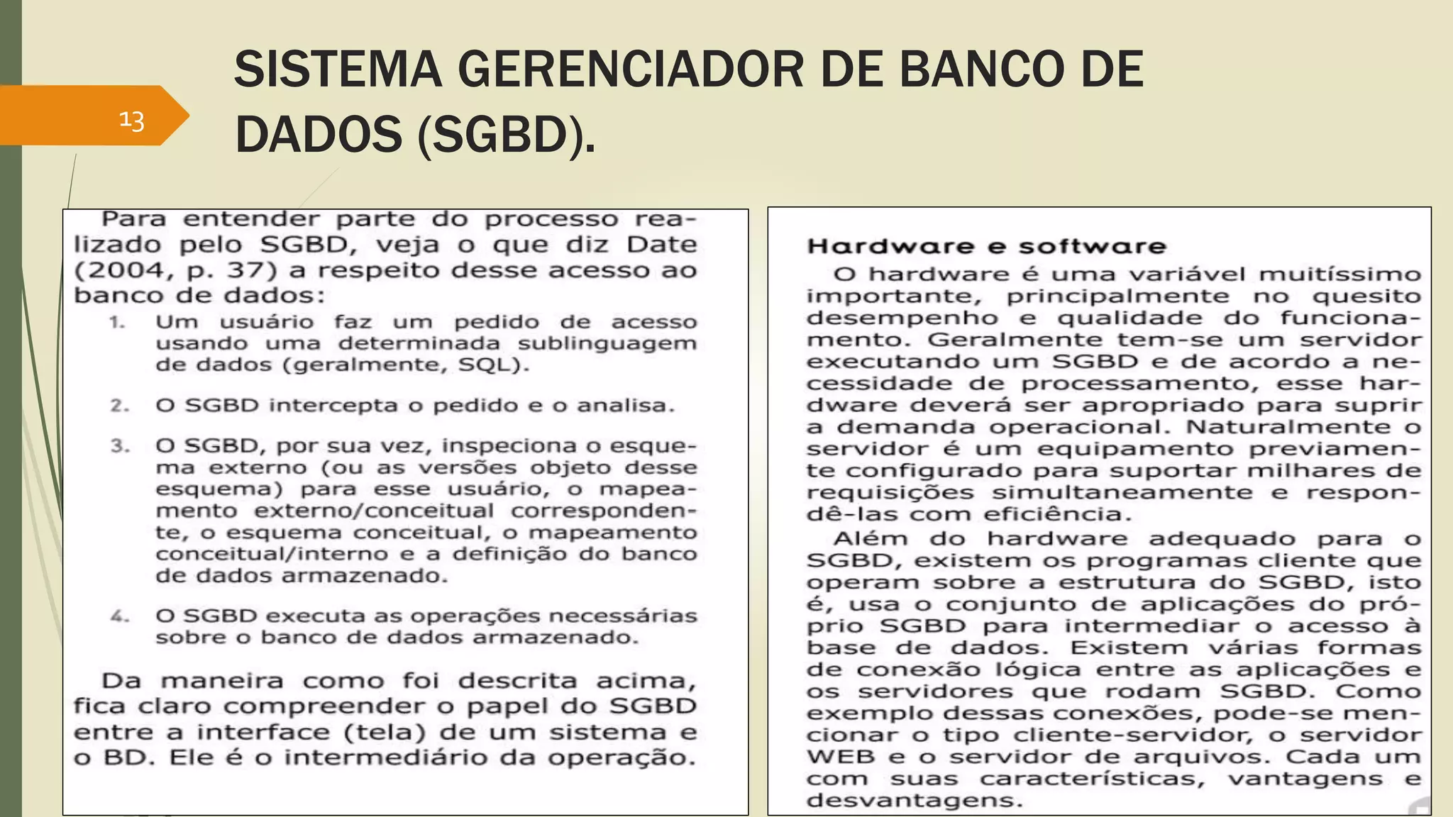 SISTEMA GERENCIADOR DE BANCO DE 
DADOS (SGBD). 13 
 