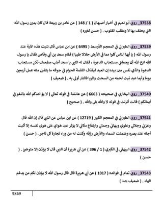 9869
37538
_
‫روي‬
‫أصبهإن‬ ‫أخبإر‬ ‫ي‬
‫ف‬ ‫نعيم‬ ‫أبو‬
(
1
/
148
)
‫ربيعة‬ ‫بن‬ ‫عإمر‬ ‫عن‬
‫تل‬ ‫رسول‬ ‫ر‬
‫يمي‬ ‫كإن‬‫قإل‬
‫إلقلوب‬ ‫ومقلب‬ ‫إل‬ ‫بهإ‬ ‫يحلف‬ ‫ي‬
‫ر‬
‫إلب‬
.
(
‫ه‬ ‫ر‬
‫لغت‬ ‫حسن‬
)
37539
_
‫روي‬
‫إألوسط‬ ‫إلمعجم‬ ‫ي‬
‫ف‬ ‫ي‬
‫إب‬‫إلطت‬
(
6495
)
‫عند‬ ‫إآلية‬ ‫هذه‬ ‫تليت‬ ‫قإل‬ ‫عبإس‬ ‫إبن‬ ‫عن‬
‫تل‬ ‫رسول‬
(
‫طيبإ‬ ‫حةلإل‬ ‫إألرض‬ ‫ي‬
‫ف‬ ‫ممإ‬ ‫كلوإ‬‫إلنإس‬ ‫أيهإ‬ ‫يإ‬
)
‫رسول‬ ‫يإ‬ ‫فقإل‬ ‫وقإص‬ ‫ي‬
‫أب‬ ‫بن‬ ‫سعد‬ ‫فقإم‬
‫مستجإب‬ ‫تكن‬ ‫مطعمك‬ ‫أطب‬ ‫سعد‬ ‫يإ‬ ‫ي‬
‫إلنب‬ ‫له‬ ‫فقإل‬ ، ‫إلدعوة‬ ‫مستجإب‬ ‫ي‬
‫يجعلب‬ ‫أن‬ ‫تل‬ ‫إدع‬ ‫تل‬
‫ر‬
‫أربعي‬ ‫عمل‬ ‫منه‬ ‫يتقبل‬ ‫مإ‬ ‫جوفه‬ ‫ي‬
‫ف‬ ‫إم‬‫ر‬‫إلح‬ ‫إللقمة‬ ‫ليقذف‬ ‫إلعبد‬ ‫ؤن‬ ‫بيده‬ ‫دمحم‬ ‫نفس‬ ‫وإلذي‬ ‫إلدعوة‬
‫به‬ ‫أوه‬‫فإلنإر‬ ‫وإلربإ‬ ‫إلسحت‬ ‫من‬ ‫لحمه‬ ‫نبت‬ ‫عبد‬ ‫وأيمإ‬ ‫يومإ‬
.
(
‫ضعيف‬
)
37540
_
‫روي‬
‫صحيحه‬ ‫ي‬
‫ف‬ ‫إلبخإري‬
(
6663
)
‫عإئشة‬ ‫عن‬
‫ي‬
‫تعإه‬ ‫قوله‬ ‫ي‬
‫ف‬
(
‫ي‬
‫ف‬ ‫بإللغو‬ ‫تل‬ ‫يؤإخذكم‬ ‫إل‬
‫أيمإنكم‬
)
‫وتل‬ ‫بل‬ ‫وتل‬ ‫إل‬ ‫قوله‬ ‫ي‬
‫ف‬ ‫أنزلت‬ ‫قإلت‬
.
(
‫صحيح‬
)
37541
_
‫روي‬
‫ر‬
‫إلكبت‬ ‫إلمعجم‬ ‫ي‬
‫ف‬ ‫ي‬
‫إب‬‫إلطت‬
(
12719
)
‫قإل‬ ‫ي‬
‫إلنب‬ ‫عن‬ ‫عبإس‬ ‫إبن‬ ‫عن‬
‫قإل‬ ‫تل‬ ‫ؤن‬
‫أثبت‬ ‫ؤإل‬ ‫نفسه‬ ‫هوى‬ ‫عل‬ ‫هوإي‬ ‫عبد‬‫يؤثر‬ ‫إل‬ ‫ي‬
‫مكإب‬ ‫وإرتفإع‬ ‫ي‬
‫وجمإه‬ ‫ي‬
‫هإب‬‫وب‬ ‫وعلوي‬ ‫ي‬
‫وجةله‬ ‫ي‬
‫ر‬
‫وعزب‬
‫تإجر‬ ‫كل‬‫تجإرة‬ ‫إء‬‫ر‬‫و‬ ‫من‬ ‫له‬ ‫وكنت‬ ‫رزقه‬ ‫وإألرض‬ ‫إلسمإء‬ ‫وضمنت‬ ‫بضه‬ ‫عند‬ ‫أجله‬
.
(
‫حسن‬
)
37542
_
‫روي‬
‫ي‬‫إلكت‬ ‫ي‬
‫ف‬ ‫ي‬
‫ر‬
‫إلبيهق‬
(
1
/
396
)
‫متوض‬ ‫ؤإل‬ ‫يؤذن‬ ‫إل‬ ‫قإل‬ ‫ي‬
‫إلنب‬ ‫أن‬ ‫هريرة‬ ‫ي‬
‫أب‬ ‫عن‬
.
(
‫حسن‬
)
37543
_
‫روي‬
‫فوإئده‬ ‫ي‬
‫ف‬ ‫تمإم‬
(
1017
)
‫يدغم‬ ‫من‬ ‫لكم‬ ‫يؤذن‬ ‫إل‬ ‫تل‬ ‫رسول‬ ‫قإل‬ ‫قإل‬ ‫هريرة‬ ‫ي‬
‫أب‬ ‫عن‬
‫إلهإء‬
.
(
‫جدإ‬ ‫ضعيف‬
)
 