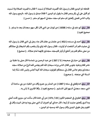 12
‫نسيت‬ ‫وال‬ ‫الصالة‬ ‫قرصت‬ ‫ما‬ ‫فقا‬ ‫؟‬ ‫نسيت‬ ‫أم‬ ‫الصالة‬ ‫أقرصت‬ ‫هللا‬ ‫رسو‬ ‫يا‬ ‫فقا‬ ‫اليدين‬ ‫ذو‬ ‫فهحقه‬
‫هللا‬ ‫رسو‬ ‫فرج‬ ، ‫هللا‬ ‫رسو‬ ‫يا‬ ‫صد‬ ‫فقاال‬ ‫؟‬ ‫اليدين‬ ‫ذو‬ ‫يقو‬ ‫ما‬ ‫فقا‬ ‫وعمر‬‫بكر‬ ‫ي‬
‫أب‬ ‫عل‬ ‫أقبل‬ ‫ثم‬
‫سهم‬ ‫ثم‬ ‫السهو‬ ‫ي‬
‫سجدب‬ ‫سجد‬ ‫ثم‬ ‫سهم‬ ‫ثم‬ ‫كعتن‬
‫ر‬ ‫فصل‬ ‫الةاس‬ ‫وثاب‬
( .
‫حسن‬
)
01
_
‫روي‬
‫أ‬
‫سنةه‬ ‫ي‬
‫ف‬ ‫داود‬ ‫بو‬
(
4601
)
‫يسهم‬ ‫ما‬ ‫بعد‬ ‫سجدتان‬ ‫سهو‬ ‫لكل‬ ‫قا‬ ‫ي‬
‫الةب‬ ‫عن‬ ‫ثيبان‬ ‫عن‬
( .
‫ه‬‫لغي‬ ‫صحيح‬
)
00
_
‫روي‬
‫مسةده‬ ‫ي‬
‫ف‬ ‫أحمد‬
(
100
)
‫هللا‬ ‫رسو‬ ‫يا‬ ‫فقا‬ ‫ي‬
‫الةب‬ ‫إل‬ ‫رجل‬ ‫جاء‬ ‫قا‬ ‫عفان‬ ‫بن‬ ‫عثمان‬ ‫عن‬
‫صالتلم‬ ‫ي‬
‫ف‬ ‫الشيطان‬ ‫بلم‬ ‫يتهعب‬ ‫وأن‬ ‫إياي‬ ‫هللا‬ ‫رسو‬ ‫فقا‬ ، ‫أوترت‬ ‫أم‬ ‫أشفعت‬ ‫أدر‬ ‫فهم‬ ‫صهيت‬ ‫ي‬
‫إب‬
‫صالته‬ ‫تمام‬ ‫فإنهما‬ ‫سجدتن‬ ‫فهيسجد‬ ‫أوتر‬ ‫أو‬ ‫أشف‬ ‫يدر‬ ‫فهم‬ ‫مةلم‬ ‫صل‬ ‫من‬
( .
‫صحيح‬
)
00
_
‫روي‬
‫صحيحه‬ ‫ي‬
‫ف‬ ‫حبان‬ ‫ابن‬
(
0
/
000
)
‫بن‬ ‫عقبة‬ ‫بةا‬ ‫صل‬ ‫قا‬ ‫شماسة‬ ‫بن‬ ‫الرحمن‬ ‫عبد‬ ‫عن‬
‫سجد‬ ‫صالته‬ ‫من‬ ‫فرغ‬ ‫فهما‬ ‫يجهس‬ ‫فهم‬ ‫هللا‬ ‫سبحان‬ ‫اءه‬‫ر‬‫و‬ ‫الةاس‬ ‫فقا‬ ‫جهوس‬ ‫وعهيه‬ ‫فقام‬ ‫عامر‬
‫إنما‬ ‫ة‬
ّ
‫ة‬ ُ
‫س‬ ‫تهك‬ ‫وليس‬ ‫أجهس‬ ‫كيما‬‫هللا‬ ‫سبحان‬ ‫تقولون‬ ‫سمعتلم‬ ‫ي‬
‫إب‬ ‫فقا‬ ‫جالس‬ ‫واو‬ ‫سجدتن‬
‫صةعته‬ ‫ي‬
‫الب‬ ‫السةة‬
( .
‫ص‬
‫حيح‬
)
00
_
‫روي‬
‫سنةه‬ ‫ي‬
‫ف‬ ‫ي‬
‫الدارقطب‬
(
4010
)
‫أن‬ ‫ساعدة‬ ‫ي‬
‫بب‬ ‫من‬ ‫الةقباء‬ ‫من‬ ‫ولان‬‫عمرو‬ ‫بن‬ ‫المةذر‬ ‫عن‬
‫التسهيم‬ ‫قبل‬ ‫السهو‬ ‫ي‬
‫سجدب‬ ‫سجد‬ ‫ي‬
‫الةب‬
( .
‫ه‬‫لغي‬ ‫صحيح‬
. )
‫به‬ ‫بأس‬ ‫ال‬ ‫اوأمرةن‬ ‫ولال‬
.
01
_
‫روي‬
‫الكوي‬ ‫المعجم‬ ‫ي‬
‫ف‬ ‫ي‬
‫اب‬‫الطي‬
(
00
/
004
)
‫أ‬ ‫قهت‬ ‫ةن‬‫سي‬ ‫ابن‬ ‫سألت‬ ‫قا‬ ‫خهدة‬ ‫ي‬
‫أب‬ ‫عن‬
‫ي‬
‫صل‬
‫ي‬
‫ف‬ ‫ولان‬ ‫الويت‬ ‫ودخل‬ ‫يوما‬ ‫صل‬ ‫ي‬
‫الةب‬ ‫أن‬ ‫العرةان‬ ‫أبو‬ ‫ي‬
‫حدثب‬ ‫قا‬ ، ‫أربعا‬ ‫أو‬ ‫صهيت‬ ‫كعتن‬
‫ر‬ ‫أدري‬ ‫وما‬
، ‫اليدين‬ ‫ذو‬ ‫يسميه‬ ‫هللا‬ ‫رسو‬ ‫ولان‬ ‫اليدين‬ ‫لطيةل‬ ‫رجل‬ ‫القوم‬
 