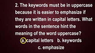 Assignment: Write in a ½ crosswise sheet of paper.
Using your own understanding of the words, define the
following words a...