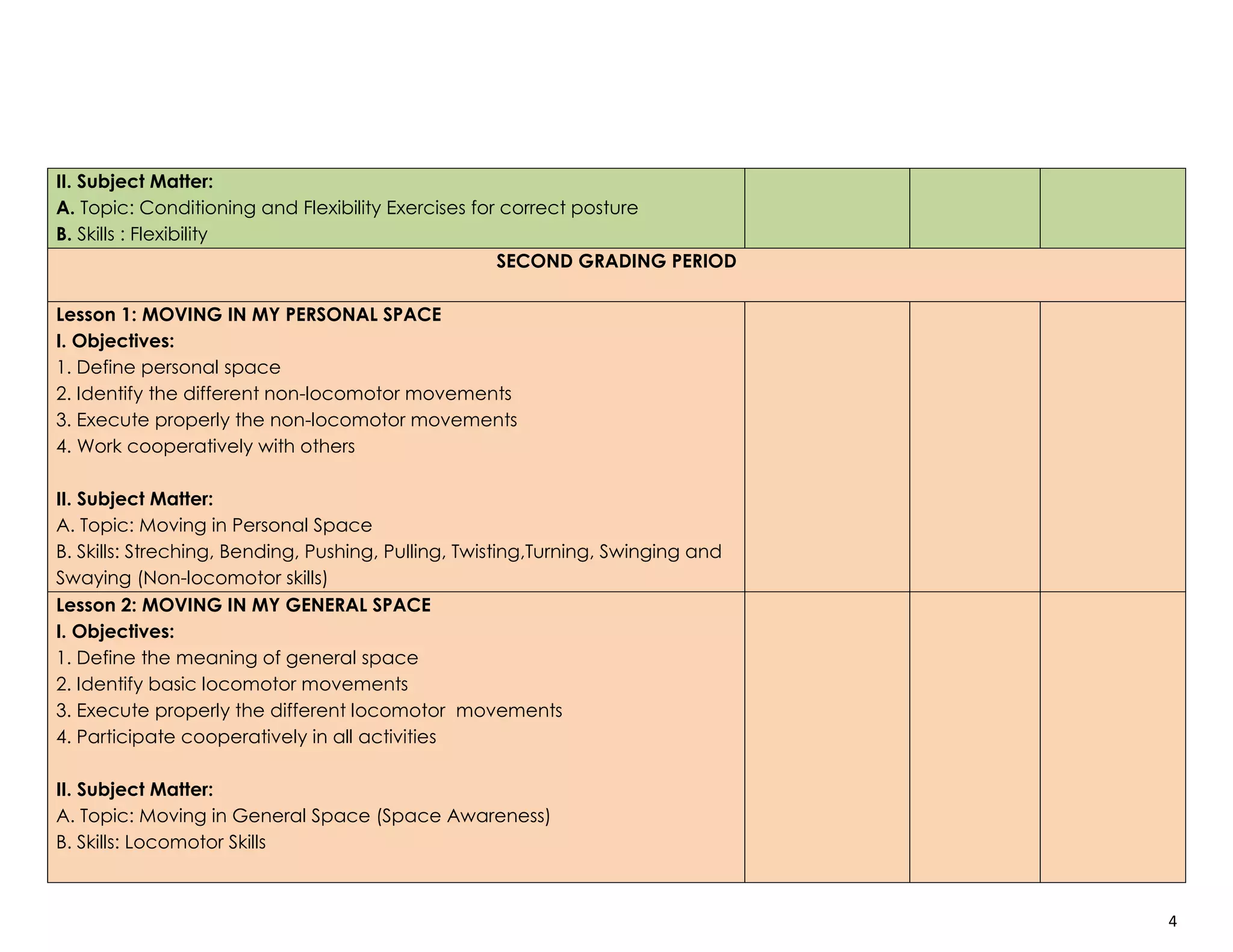 K to 12mapeh (pe) III complete objectives and subject matter | DOCX