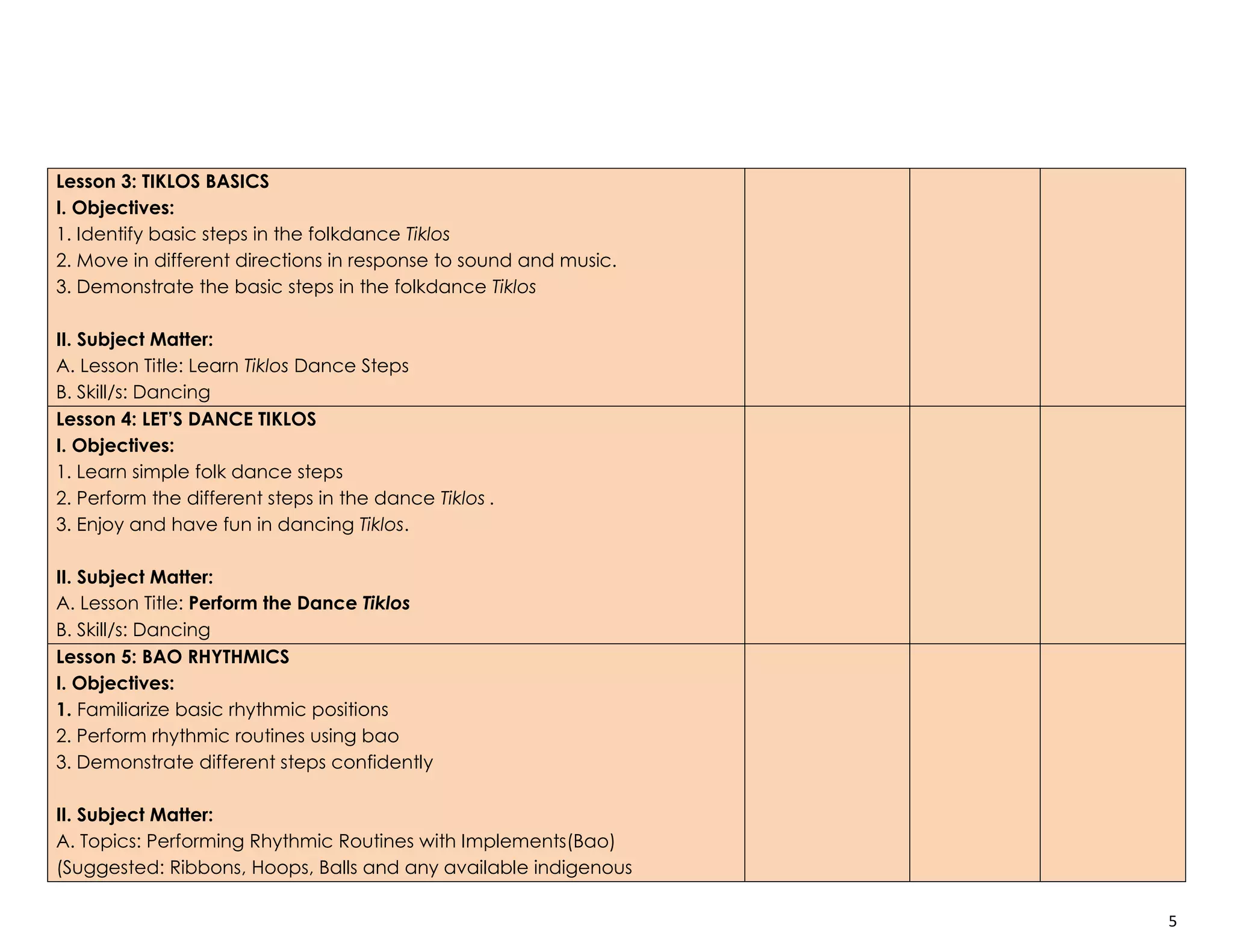 K to 12mapeh (pe) III complete objectives and subject matter | DOCX