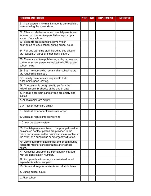 School Safety Checklist Template