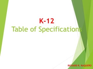 K-12
Table of Specifications
RICHARD R. RAQUEÑO
 