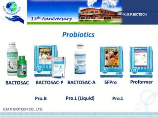 Probiotics
BACTOSAC BACTOSAC-P BACTOSAC-A
Pro.B
Proformer
Pro.L (Liquid)
SFPro
Pro.L
15th Anniversary
 