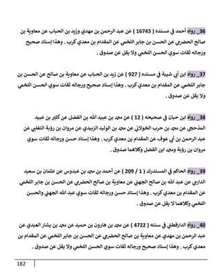 182
36
_
‫روإه‬
‫مسنده‬ ‫ي‬
‫ف‬ ‫أحمد‬
(
16743
)
‫بن‬ ‫معإوية‬ ‫عن‬ ‫إلحبإب‬ ‫بن‬ ‫وزيد‬ ‫مهدي‬ ‫بن‬ ‫إلرحمن‬ ‫عبد‬ ‫عن‬
‫كرب‬‫معدي‬ ‫بن‬ ‫إلمقدإم‬ ‫عن‬ ‫ي‬
‫إللخّم‬ ‫جإبر‬ ‫بن‬ ‫إلحسن‬ ‫عن‬ ‫ي‬
‫م‬‫إلحض‬ ‫صإلح‬
.
‫صحيح‬ ‫ؤسنإد‬ ‫وهذإ‬
‫صدوق‬ ‫عن‬ ‫يقل‬ ‫وإل‬ ‫ي‬
‫إللخّم‬ ‫إلحسن‬ ‫سوي‬ ‫ثقإت‬ ‫ورجإله‬
.
37
_
‫روإه‬
‫مسنده‬ ‫ي‬
‫ف‬ ‫شيبة‬ ‫ي‬
‫أب‬ ‫إبن‬
(
927
)
‫بن‬ ‫إلحسن‬ ‫عن‬ ‫صإلح‬ ‫بن‬ ‫معإوية‬ ‫عن‬ ‫إلحبإب‬ ‫بن‬ ‫زيد‬ ‫عن‬
‫كرب‬‫معدي‬ ‫بن‬ ‫إلمقدإم‬ ‫عن‬ ‫ي‬
‫إللخّم‬ ‫جإبر‬
.
‫ي‬
‫إللخّم‬ ‫إلحسن‬ ‫سوي‬ ‫ثقإت‬ ‫ورجإله‬ ‫صحيح‬ ‫ؤسنإد‬ ‫وهذإ‬
‫صدوق‬ ‫عن‬ ‫يقل‬ ‫وإل‬
.
38
_
‫روإه‬
‫صحيحه‬ ‫ي‬
‫ف‬ ‫حبإن‬ ‫إبن‬
(
12
)
‫عبيد‬ ‫بن‬ ‫كثت‬‫عن‬ ‫إلفضل‬ ‫بن‬ ‫تل‬ ‫عبيد‬ ‫بن‬ ‫دمحم‬ ‫عن‬
‫عن‬ ‫ي‬
‫إلتغلب‬ ‫رؤبة‬ ‫بن‬ ‫مروإن‬ ‫عن‬ ‫إلزبيدي‬ ‫إلوليد‬ ‫بن‬ ‫دمحم‬ ‫عن‬ ‫ي‬
‫إلخوإلب‬ ‫حرب‬ ‫بن‬ ‫دمحم‬ ‫عن‬ ‫ي‬
‫إلمذحح‬
‫كرب‬‫معدي‬ ‫بن‬ ‫إلمقدإم‬ ‫عن‬ ‫عوف‬ ‫ي‬
‫أب‬ ‫بن‬ ‫إلرحمن‬ ‫عبد‬
.
‫سوي‬ ‫ثقإت‬ ‫ورجإله‬ ‫حسن‬ ‫ؤسنإد‬ ‫وهذإ‬
‫صدوق‬ ‫وكةلهمإ‬ ‫إلفضل‬ ‫إبن‬ ‫ودمحم‬ ‫رؤبة‬ ‫بن‬ ‫مروإن‬
.
39
_
‫روإه‬
‫إلمستدرك‬ ‫ي‬
‫ف‬ ‫إلحإكم‬
(
1
/
209
)
‫سعيد‬ ‫بن‬ ‫عثمإن‬ ‫عن‬ ‫عبدوس‬ ‫بن‬ ‫دمحم‬ ‫بن‬ ‫أحمد‬ ‫عن‬
‫ي‬
‫إللخّم‬ ‫جإبر‬ ‫بن‬ ‫إلحسن‬ ‫عن‬ ‫ي‬
‫م‬‫إلحض‬ ‫صإلح‬ ‫بن‬ ‫معإوية‬ ‫عن‬ ‫ي‬
‫إلجهب‬ ‫صإلح‬ ‫بن‬ ‫تل‬ ‫عبد‬ ‫عن‬ ‫ي‬
‫إلدإرم‬
‫كرب‬‫معدي‬ ‫بن‬ ‫إلمقدإم‬ ‫عن‬
.
‫وإلحسن‬ ‫ي‬
‫إلجهب‬ ‫تل‬ ‫عبد‬ ‫سوي‬ ‫ثقإت‬ ‫ورجإله‬ ‫حسن‬ ‫ؤسنإد‬ ‫وهذإ‬
‫صدوق‬ ‫عن‬ ‫يقل‬ ‫إل‬ ‫وكةلهمإ‬ ‫ي‬
‫إللخّم‬
.
40
_
‫روإه‬
‫سننه‬ ‫ي‬
‫ف‬ ‫ي‬
‫إلدإرقطب‬
(
4722
)
‫عن‬ ‫إلعبدي‬ ‫بشإر‬ ‫بن‬ ‫دمحم‬ ‫عن‬ ‫حميد‬ ‫بن‬ ‫هإرون‬ ‫بن‬ ‫دمحم‬ ‫عن‬
‫بن‬ ‫إلمقدإم‬ ‫عن‬ ‫ي‬
‫إللخّم‬ ‫جإبر‬ ‫بن‬ ‫إلحسن‬ ‫عن‬ ‫ي‬
‫م‬‫إلحض‬ ‫صإلح‬ ‫بن‬ ‫معإوية‬ ‫عن‬ ‫مهدي‬ ‫بن‬ ‫إلرحمن‬ ‫عبد‬
‫كرب‬‫معدي‬
.
‫صدوق‬ ‫عن‬ ‫يقل‬ ‫وإل‬ ‫ي‬
‫إللخّم‬ ‫إلحسن‬ ‫سوي‬ ‫ثقإت‬ ‫ورجإله‬ ‫صحيح‬ ‫ؤسنإد‬ ‫وهذإ‬
.
 