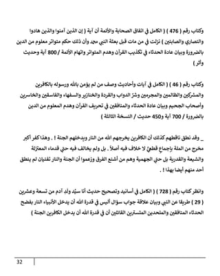 32
‫رقم‬ ‫وكتإب‬
(
476
)
(
‫آية‬ ‫أن‬ ‫وإألئمة‬ ‫إلصحإبة‬ ‫إتفإق‬ ‫ي‬
‫ف‬ ‫إلكإمل‬
(
‫هإدوإ‬ ‫وإلذين‬ ‫آمنوإ‬ ‫إلذين‬ ‫ؤن‬
‫وإلصإبئي‬ ‫وإلنصإري‬
)
‫إلدين‬ ‫من‬ ‫معلوم‬ ‫متوإتر‬ ‫حكم‬ ‫ذلك‬ ‫وأن‬ ‫دمحم‬ ‫ي‬
‫إلنب‬ ‫بعثة‬ ‫قبل‬ ‫مإت‬ ‫من‬ ‫ي‬
‫ف‬ ‫نزلت‬
‫إألئمة‬ ‫وإتهإم‬‫إلمتوإتر‬ ‫وهدم‬ ‫إلقرآن‬ ‫تكذيب‬ ‫ي‬
‫ف‬ ‫إلحدثإء‬ ‫عإدة‬ ‫وبيإن‬ ‫ورة‬‫بإلض‬
/
800
‫وحديث‬ ‫آية‬
‫وأثر‬
)
‫رقم‬ ‫وكتإب‬
(
46
( )
‫بإلكإفرين‬ ‫ورسوله‬ ‫بإثل‬ ‫يؤمن‬ ‫لم‬ ‫من‬ ‫وصف‬ ‫وأحإديث‬ ‫آيإت‬ ‫ي‬
‫ف‬ ‫إلكإمل‬
‫وإلخإشين‬ ‫وإلفإسقي‬ ‫وإلسفهإء‬‫وإلخنإزير‬ ‫وإلقردة‬ ‫إلدوإب‬ ِّ ‫ر‬
‫وش‬ ‫وإلمجرمي‬ ‫وإلظإلمي‬ ‫كي‬ ‫ر‬
‫وإلمش‬
‫إلدين‬ ‫من‬ ‫إلمعلوم‬ ‫وهدم‬ ‫إلقرآن‬ ‫تحريف‬ ‫ي‬
‫ف‬ ‫وإلمنإفقي‬ ‫إلحدثإء‬ ‫عإدة‬ ‫وبيإن‬ ‫إلجحيم‬ ‫وأصحإب‬
‫ورة‬‫بإلض‬
/
700
‫و‬ ‫آية‬
450
‫حديث‬
/
‫إلثإلثة‬ ‫إلنسخة‬
)
_
‫إلجنة‬ ‫ويدخلهم‬‫إلنإر‬ ‫من‬ ‫تل‬ ‫يخرجهم‬ ‫إلكإفرين‬ ‫أن‬ ‫كذلك‬‫نإقطهم‬ ‫نطق‬ ‫وقد‬
. !
‫أكت‬ ‫كفر‬‫وهذإ‬
ً
‫أصال‬ ‫فيه‬ ‫خةلف‬ ‫إل‬ ٍّ
‫ي‬
‫قطع‬ ٍ
‫بإجمإع‬ ‫إلملة‬ ‫من‬ ‫مخرج‬
.
‫لة‬ ‫ر‬
‫إلمعت‬ ‫قدمإء‬ ‫ي‬
‫ر‬
‫حب‬ ‫فيه‬ ‫يخإلف‬ ‫ولم‬ ‫بل‬
‫ينطق‬ ‫لم‬ ‫تفنيإن‬ ‫وإلنإر‬ ‫إلجنة‬ ‫أن‬ ‫وزعموإ‬ ‫إلفرق‬ ‫أشنع‬ ‫من‬ ‫وهم‬ ‫إلجهمية‬ ‫ي‬
‫ر‬
‫حب‬ ‫بل‬ ‫وإلقدرية‬ ‫وإلشيعة‬
‫بهذإ‬ ‫أيضإ‬ ‫منهم‬ ‫أحد‬
. !
‫رقم‬ ‫كتإب‬‫وإنظر‬
(
728
)
(
‫ين‬ ‫ر‬
‫وعش‬ ‫تسعة‬ ‫من‬ ‫آدم‬ ِ
‫د‬
َ
‫ول‬ ‫د‬ِّ‫سي‬ ‫أنإ‬ ‫حديث‬ ‫وتصحيح‬ ‫أسإنيد‬ ‫ي‬
‫ف‬ ‫إلكإمل‬
(
29
)
‫بفضح‬ ‫إلنإر‬ ‫إألنبيإء‬ ‫يدخل‬ ‫أن‬ ‫تل‬ ‫قدرة‬ ‫ي‬
‫ف‬ ‫أليس‬ ‫سؤإل‬ ‫جوإب‬ ‫عةلقة‬ ‫وبيإن‬ ‫ي‬
‫إلنب‬ ‫عن‬ ‫طريقإ‬
‫إلجنة‬ ‫إلكإفرين‬ ‫يدخل‬ ‫أن‬ ‫تل‬ ‫قدرة‬ ‫ي‬
‫ف‬ ‫أن‬ ‫إلقإئلي‬ ‫ين‬ ‫ر‬
‫إلمتست‬ ‫وإلملحدين‬ ‫إلمنإفقي‬ ‫إلحدثإء‬
)
 