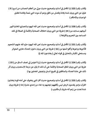 90
‫رقم‬ ‫وكتإب‬
(
525
)
(
‫تسع‬ ‫من‬ ‫إلمصإئب‬ ‫أعظم‬ ‫من‬ ‫ي‬
‫ر‬
‫موب‬ ‫حديث‬ ‫وتصحيح‬ ‫أسإنيد‬ ‫ي‬
‫ف‬ ‫إلكإمل‬
(
9
)
‫لتقليل‬ ‫وفإئدة‬ ‫نعمة‬ ‫ي‬
‫إلنب‬ ‫موت‬ ‫أن‬ ‫وزعم‬ ‫نإفق‬ ‫من‬ ‫وفحش‬ ‫بةلدة‬ ‫شدة‬ ‫وبيإن‬ ‫ي‬
‫إلنب‬ ‫عن‬ ‫طرق‬
‫وإألحكإم‬ ‫إلوإجبإت‬
)
‫رقم‬ ‫وكتإب‬
(
530
)
(
‫قبور‬ ‫إتخذوإ‬ ‫وإلنصإري‬ ‫إليهود‬ ‫تل‬ ‫لعن‬ ‫حديث‬ ‫وتصحيح‬ ‫أسإنيد‬ ‫ي‬
‫ف‬ ‫إلكإمل‬
‫من‬ ‫مسإجد‬ ‫أنبيإئهم‬
(
24
)
‫تلك‬ ‫ي‬
‫ف‬ ‫إلصةلة‬ ‫ي‬
‫ف‬ ‫وإألئمة‬ ‫إلصحإبة‬ ‫إختةلف‬ ‫وبيإن‬ ‫ي‬
‫إلنب‬ ‫عن‬ ‫طريقإ‬
‫إهة‬‫ر‬‫وإلك‬ ‫إلتحريم‬ ‫بي‬ ‫إلمسإجد‬
)
‫رقم‬ ‫وكتإب‬
(
531
)
(
‫إلشحوم‬ ‫عليهم‬ ‫تل‬ ‫م‬ َّ
‫حر‬ ‫إليهود‬ ‫تل‬ ‫لعن‬ ‫حديث‬ ‫وتصحيح‬ ‫أسإنيد‬ ‫ي‬
‫ف‬ ‫إلكإمل‬
‫من‬ ‫ثمنهإ‬ ‫وأكلوإ‬ ‫وبإعوهإ‬ ‫فأذإبوهإ‬
(
16
)
‫إلمتوإتر‬ ‫ي‬ ِ
‫م‬ ِ
‫هإد‬ ‫إلحدثإء‬ ‫دخول‬ ‫وبيإن‬ ‫ي‬
‫إلنب‬ ‫عن‬ ‫طريقإ‬
‫ي‬
‫تعإل‬ ‫قوله‬ ‫ي‬
‫ف‬ ‫بإلتحإيل‬ ‫إلكبإئر‬ ‫ي‬
‫ومستحل‬
(
‫تل‬ ‫يخإدعون‬
)
)
‫رقم‬ ‫وكتإب‬
(
534
)
(
‫من‬ ‫إلسإق‬ ‫نصف‬ ‫ي‬
‫ؤل‬ ‫إلمؤمن‬ ‫ؤزرة‬ ‫حديث‬ ‫وتصحيح‬ ‫أسإنيد‬ ‫ي‬
‫ف‬ ‫إلكإمل‬
(
19
)
‫أثر‬ ‫وبيإن‬ ‫إإلستحبإب‬ ‫درجة‬ ‫عن‬ ‫ل‬‫يت‬ ‫إل‬ ‫ذلك‬ ‫أن‬ ‫ي‬
‫عل‬ ‫وإألئمة‬ ‫إلصحإبة‬ ‫إتفإق‬ ‫وبيإن‬ ‫ي‬
‫إلنب‬ ‫عن‬ ‫طريقإ‬
‫بهإ‬ ‫إلعإملي‬ ‫وتبغيض‬ ‫إلسي‬ ‫تقبيح‬ ‫ي‬
‫ف‬ ‫وإلمنإفقي‬ ‫إلحدثإء‬ ‫عإدة‬ ‫ي‬
‫عل‬ ‫ذلك‬
)
‫رقم‬ ‫وكتإب‬
(
535
)
(
‫يتخذون‬ ‫قومإ‬ ‫أمته‬ ‫ي‬
‫عل‬ ‫يتخوف‬ ‫ي‬
‫إلنب‬ ‫كإن‬‫حديث‬ ‫وتصحيح‬ ‫أسإنيد‬ ‫ي‬
‫ف‬ ‫إلكإمل‬
‫ة‬ ‫ر‬
‫عش‬ ‫ؤحدي‬ ‫من‬ ‫غنإء‬ ‫به‬ ‫ليغنيهم‬ ‫بأفقههم‬ ‫ليس‬ ‫إلرجل‬ ‫يقدمون‬ ‫إمت‬‫ز‬‫م‬ ‫إلقرآن‬
(
11
)
‫وبيإن‬ ‫طريقإ‬
‫مكذوب‬ ‫أو‬ ‫وك‬ ‫ر‬
‫مت‬ ‫أنه‬ ‫زعم‬ ‫من‬ ‫تعنت‬ ‫شدة‬
)
 