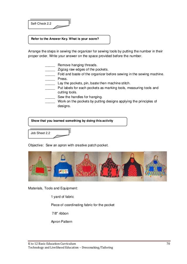 K to 12 dressmaking and tailoring learning modules