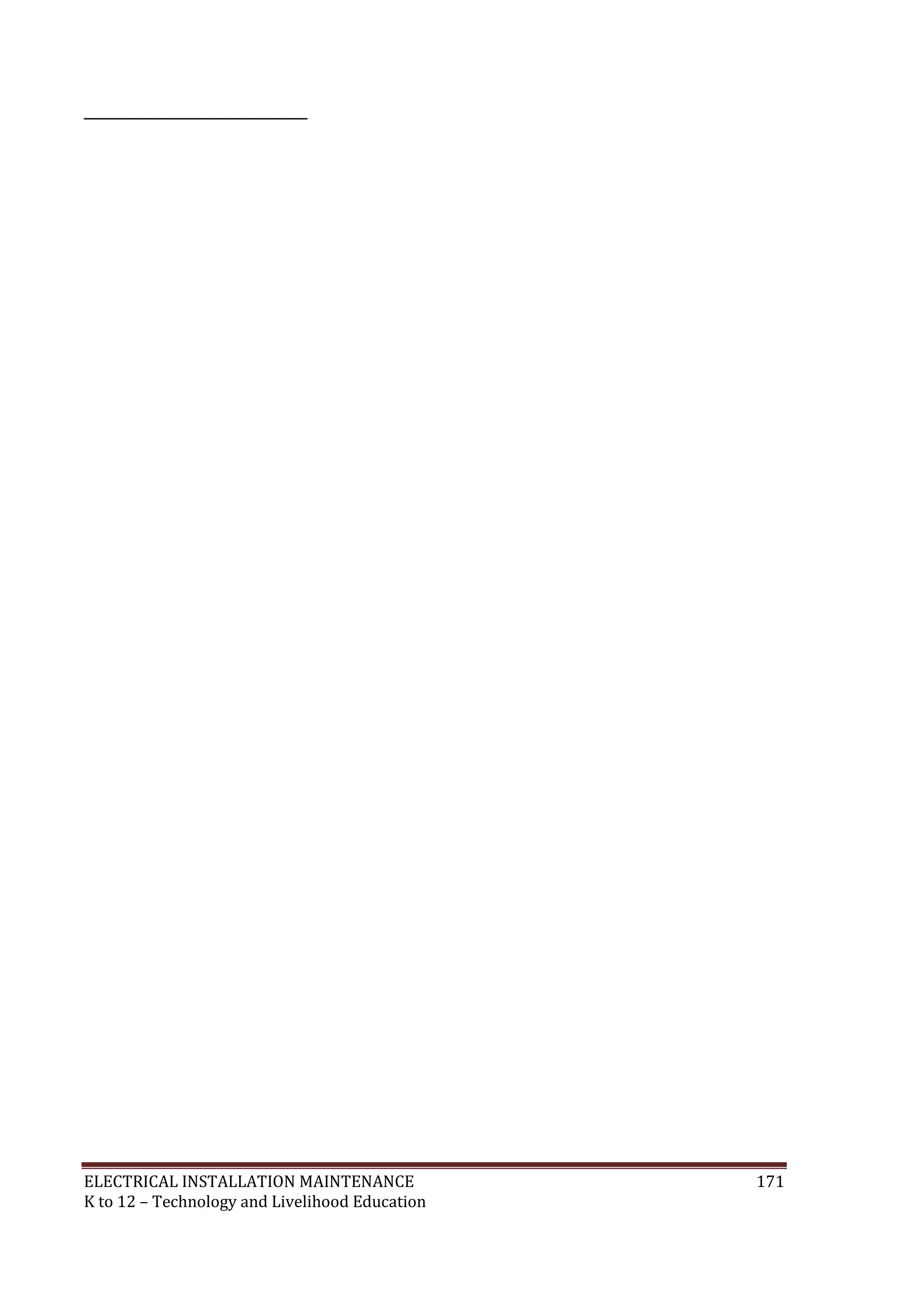 ELECTRICAL INSTALLATION MAINTENANCE
K to 12 – Technology and Livelihood Education

171

 