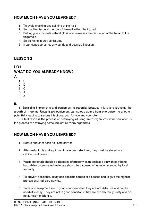 K to 12 nail care learning module