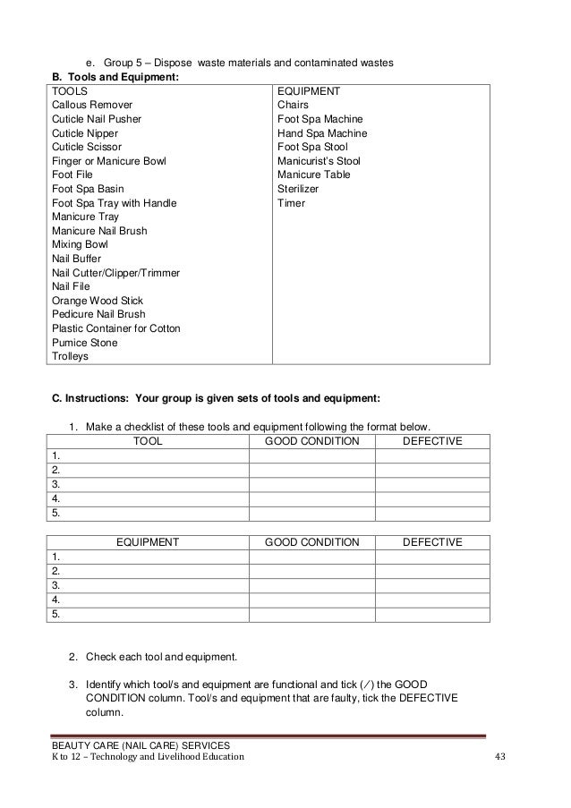 K to 12 nail care learning module