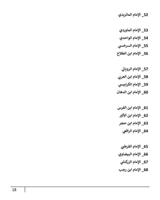 18
77
_
‫الماتريدي‬ ‫اإلمام‬
70
_
‫الماوردي‬ ‫اإلمام‬
77
_
‫الواحدي‬ ‫اإلمام‬
77
_
‫ي‬
‫الرسخش‬ ‫اإلمام‬
70
_
‫الطالع‬ ‫ابن‬ ‫اإلمام‬
77
_
‫ي‬
‫الروياب‬ ‫اإلمام‬
70
_
‫ي‬
‫العرب‬ ‫ابن‬ ‫اإلمام‬
79
_
‫ي‬
‫ابيش‬‫ر‬‫الك‬ ‫اإلمام‬
08
_
‫الدهان‬ ‫ابن‬ ‫اإلمام‬
08
_
‫الفرس‬ ‫ابن‬ ‫اإلمام‬
07
_
‫ر‬
‫األثي‬ ‫ابن‬ ‫اإلمام‬
00
_
‫حجر‬ ‫ابن‬ ‫اإلمام‬
07
_
‫ي‬
‫افع‬‫ر‬‫ال‬ ‫اإلمام‬
07
_
‫ي‬
‫القرطب‬ ‫اإلمام‬
00
_
‫البيضاوي‬ ‫اإلمام‬
07
_
‫الزر‬ ‫اإلمام‬
‫ي‬
‫ر‬
‫كش‬
00
_
‫رجب‬ ‫ابن‬ ‫اإلمام‬
 